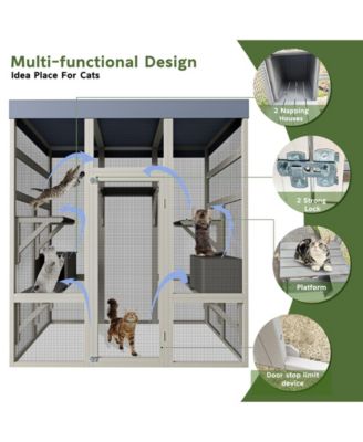 Gray Wooden Outdoor Catio with 2 Napping Boxes