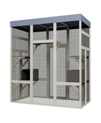 Gray Wooden Outdoor Catio with 2 Napping Boxes