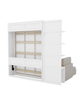 Queen Size Murphy Bed Wall Bed with Sofa and Shelves