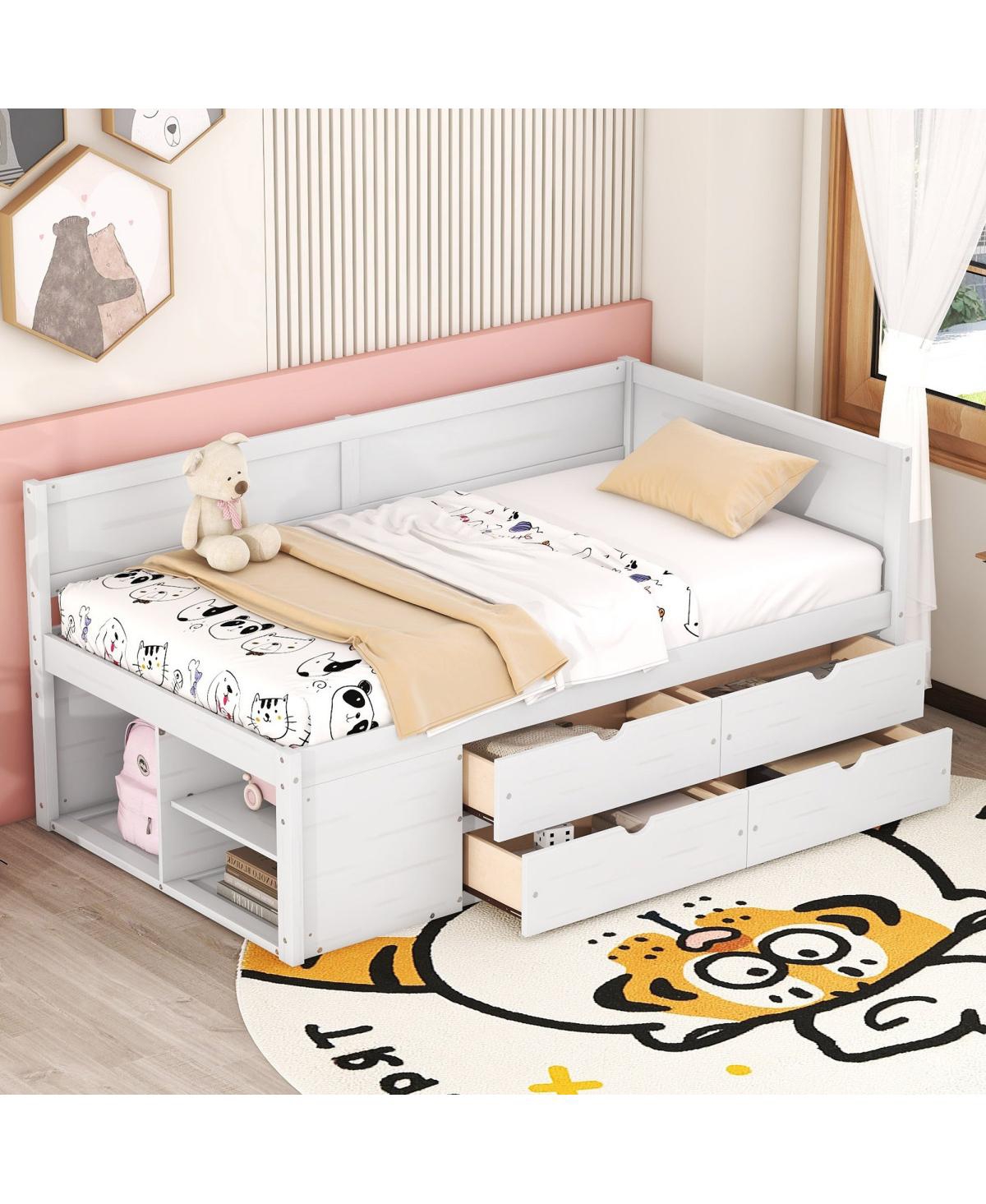 Streamdale Furniture Twin Size Daybed with Drawers and Shelves - White