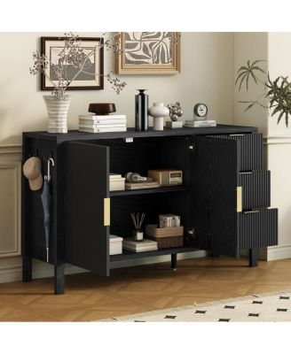 Modern Wave-Pattern Sideboard with 3 Drawers & Hooks