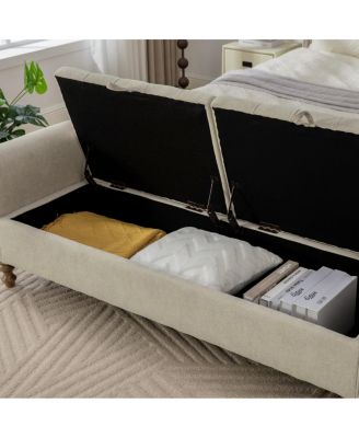 65.75" Wide Modern Upholstered Storage Bench with Double Lids & Rolled Armrest