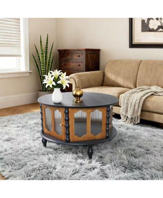 31.5" Round 3-Door Storage Coffee Table