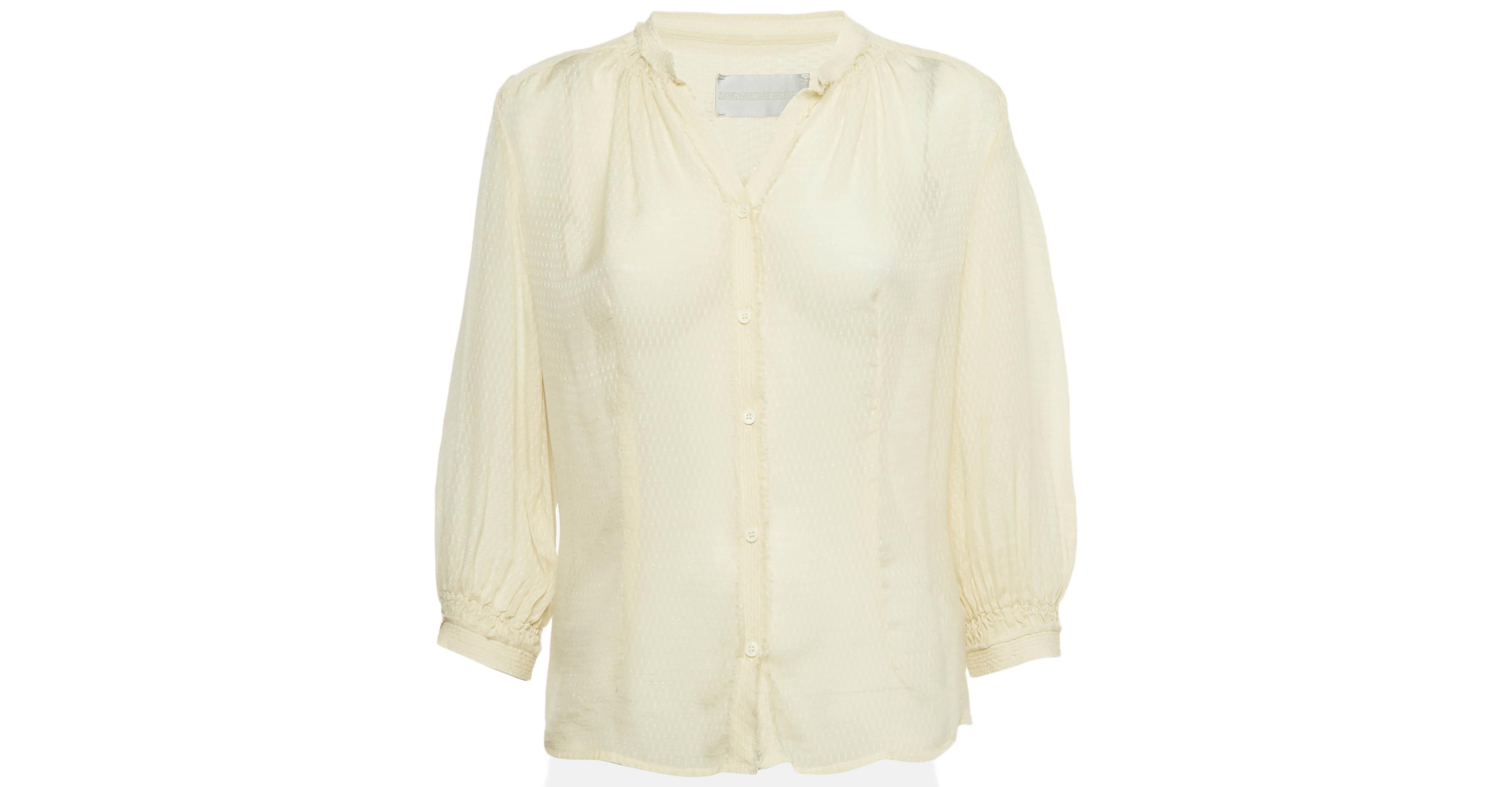 Pre-Owned Zadig & Voltaire Women's Deluxe Cream Patterned Silk Tack Dob Blouse
