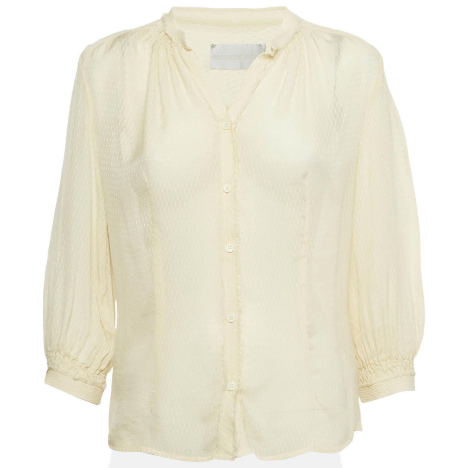 Women's Deluxe Cream Patterned Silk Tack Dob Blouse