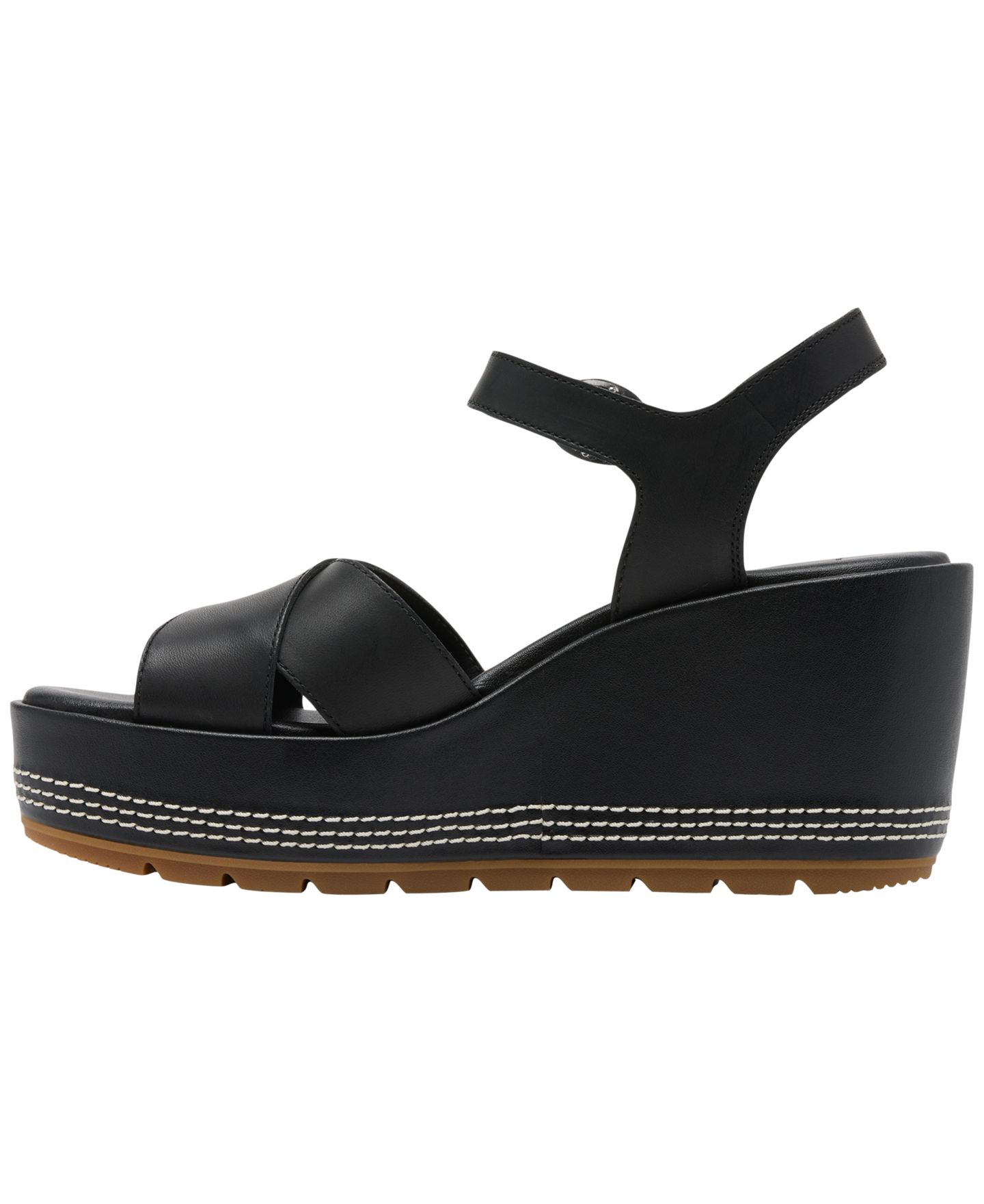 Женские сандалии Sorel Sunpeak Wedge Heel Ankle-Strap, цвет: Чёрный / Карамельный — фото 5