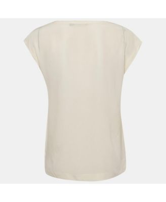 Women's Cream Printed Silk Sleeveless Top