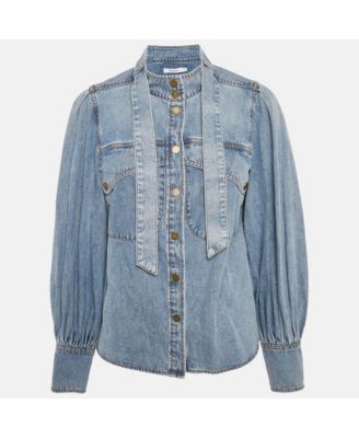 Women's Blue Denim Neck Tie-Up Blouse