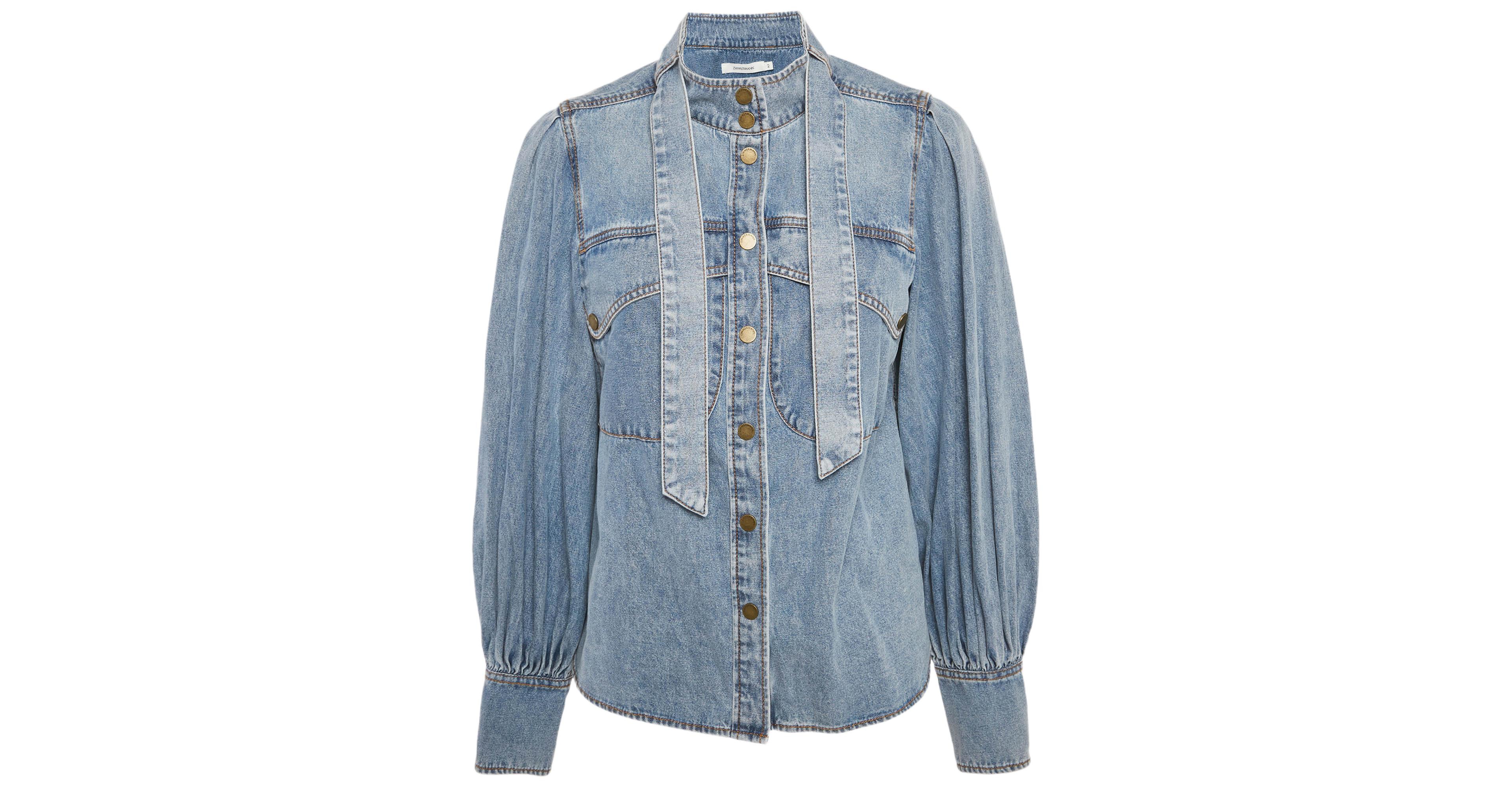 Pre-Owned Zimmermann Women's Blue Denim Neck Tie-Up Blouse