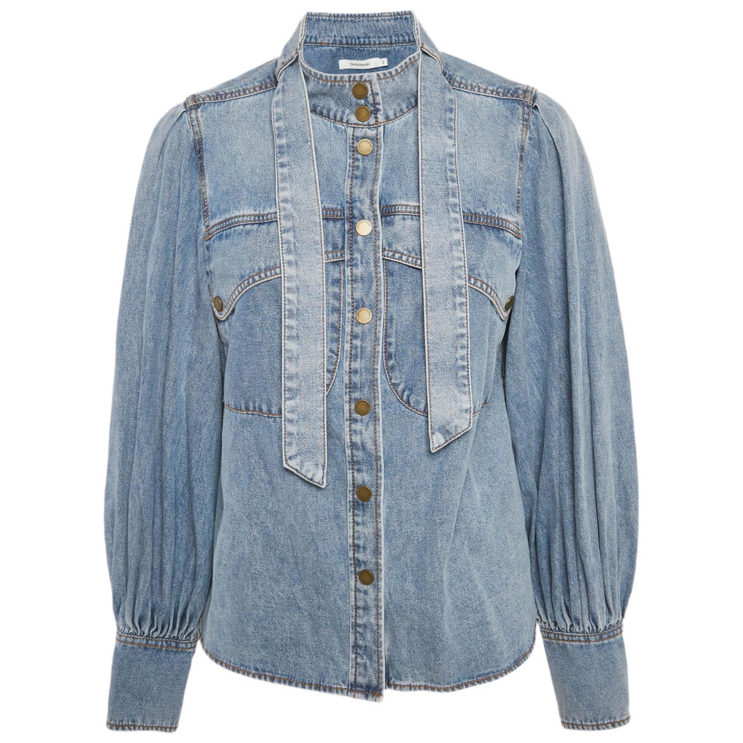 Women's Blue Denim Neck Tie-Up Blouse