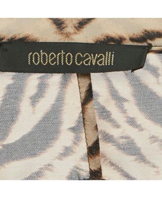 Women's Brown Tiger Printed Silk Tie Up Detail Top