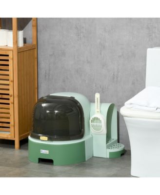 Green Easy-Clean Covered Cat Litter Box with Scoop