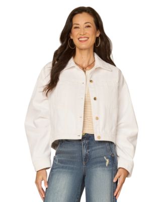 Petite Oversized Barrel Sleeve Collared Optic White Denim Jacket