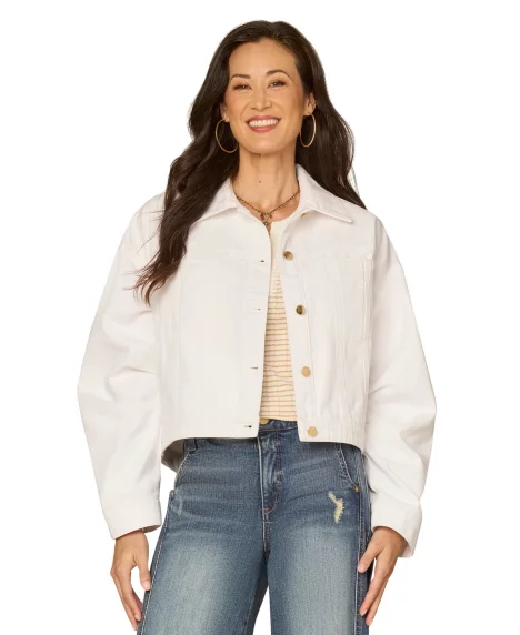 Petite Oversized Barrel Sleeve Collared Optic White Denim Jacket - Optic White