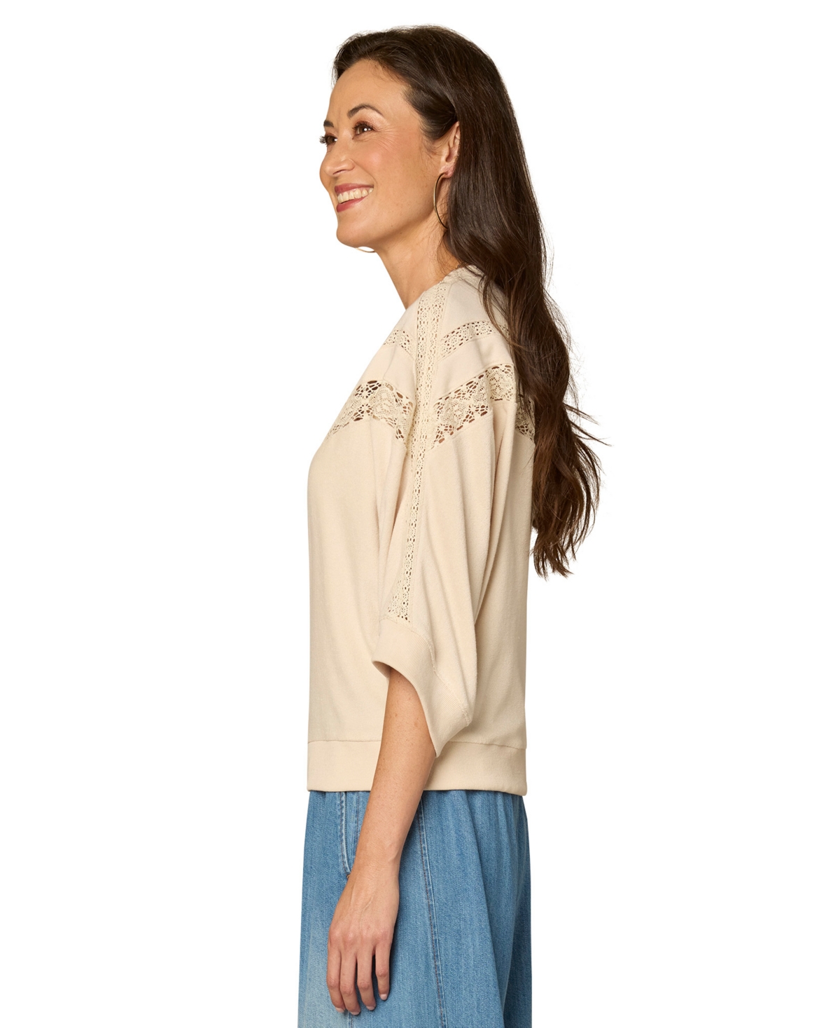 Democracy Petite Mandarin Collar Embroidered Knit Top
