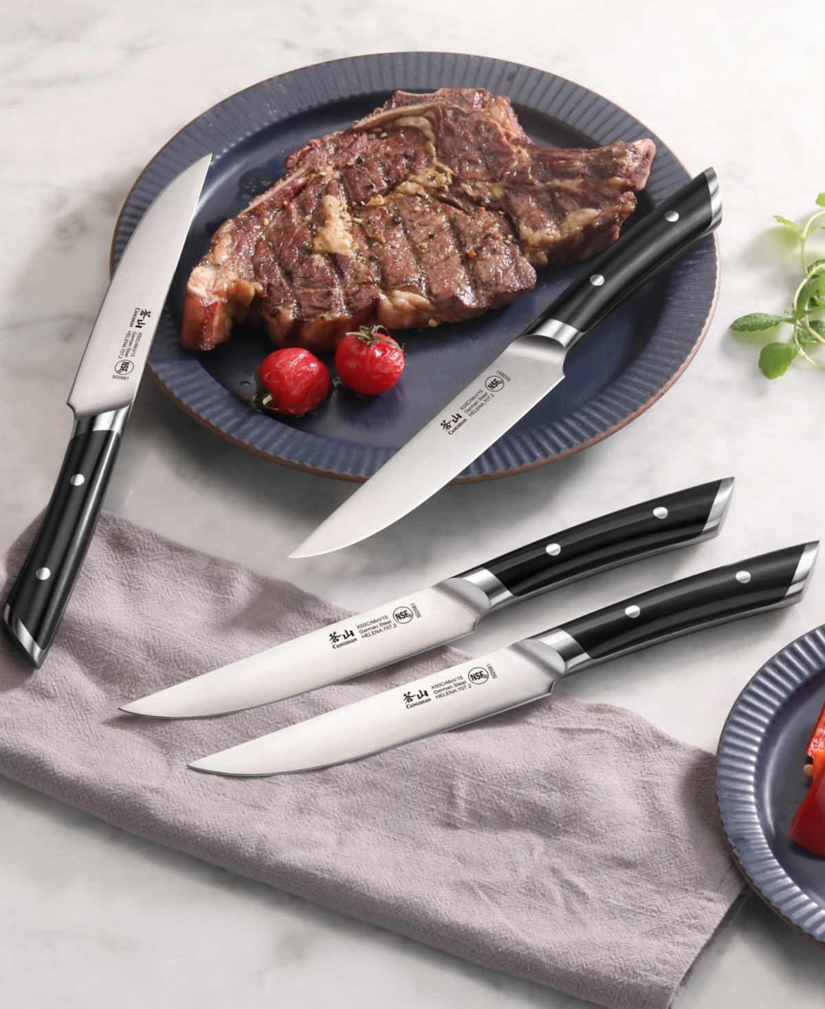 Cangshan Helena Series Steel 4-Pc. Fine-Edge Steak Knife Set