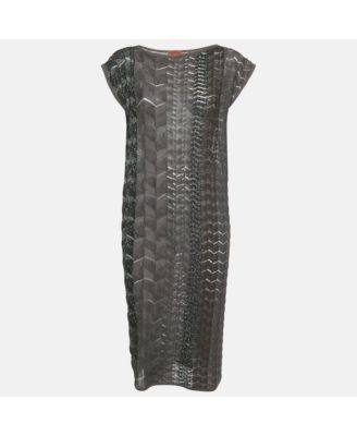 Women's Brown Patterned Lurex Knit Midi Dress