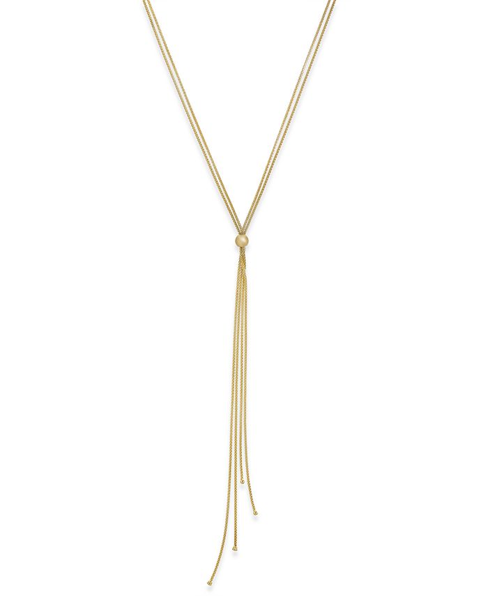 Italian Gold - Adjustable Tassel Lariat Long Necklace in 14k Gold-Plated Sterling Silver