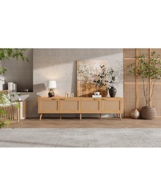 70" Modern TV Stand with Rattan Doors & Storage
