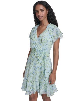 Women's Flutter-Sleeve Wrap Dress