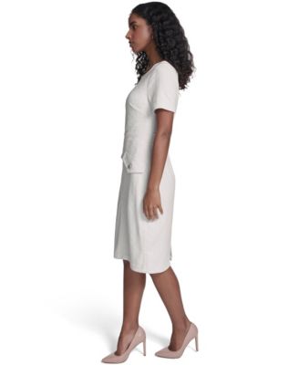 Women's Short-Sleeve Wicker Weave Shift Dress