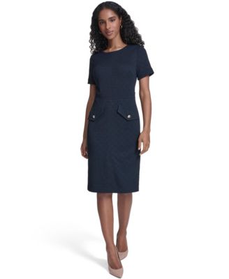 Women's Short-Sleeve Wicker Weave Shift Dress