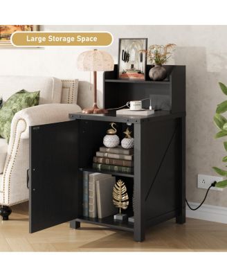 Farmhouse Barn Door Nightstand with Charging Station