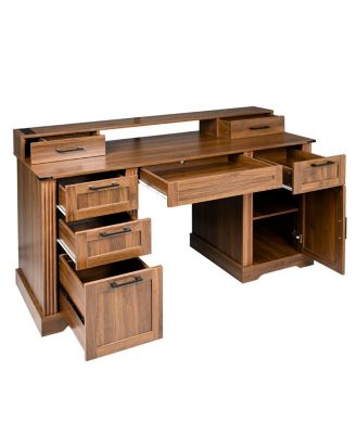  59" Farmhouse Office Desk with Charging Station & Storage Cabinet, Barn Door Design