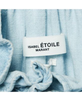 Women's Etoile Light Blue Denim Button Front Ruffled Blouse