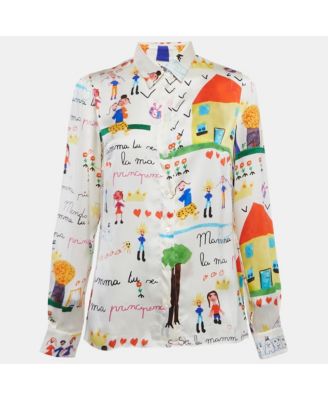 Women's Ivory Dg Family Print Silk Shirt
