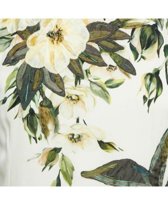 Womens Cream Floral Print Silk Applique Detail Short Dress