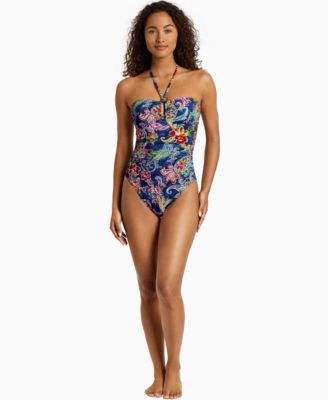 Women's Ring Bandeau Neck One-Piece Swimsuit