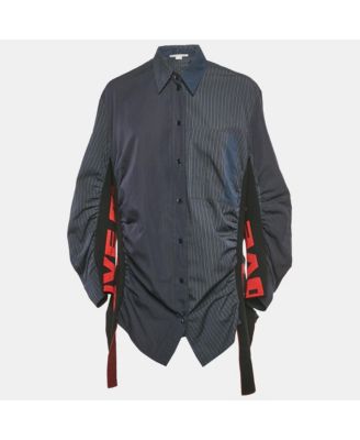 Women's Navy Blue Pinstripe Cotton Ruche Shirt