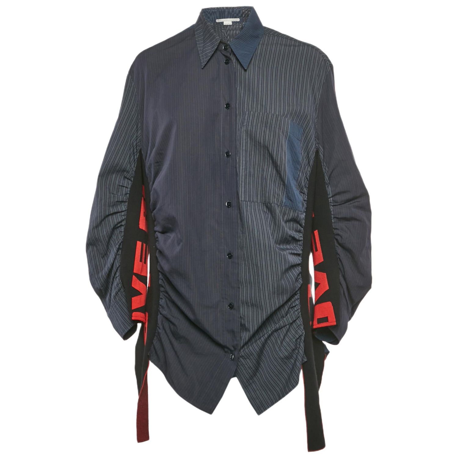 Women's Navy Blue Pinstripe Cotton Ruche Shirt