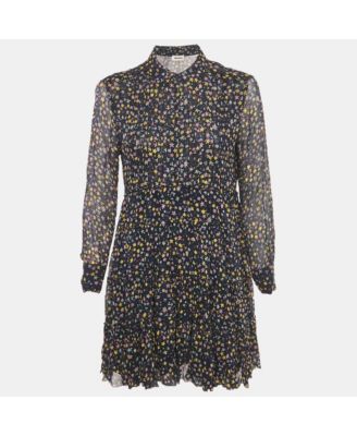 Women's Navy Blue Rapidy Crinkle Printed Chiffon Mini Dress