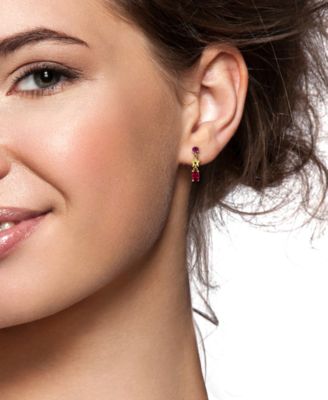 Ruby (1 ct. t.w.) and Pink Sapphire (1/4 ct. t.w.) Star Drop Earrings in 18k Gold Flash Plated Sterling Silver