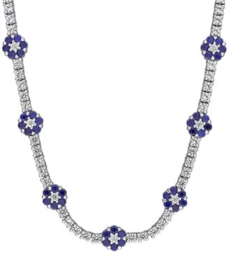 Lab Grown Sapphire (7/8 ct. t.w.) and Lab Grown White Sapphire (5-7/8 ct. t.w.) Floral Necklace in Sterling Silver
