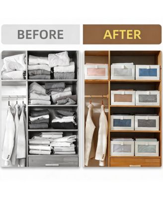 4 Pack Foldable Linen Storage Bins with Clear Window for Multi-Purpose Use