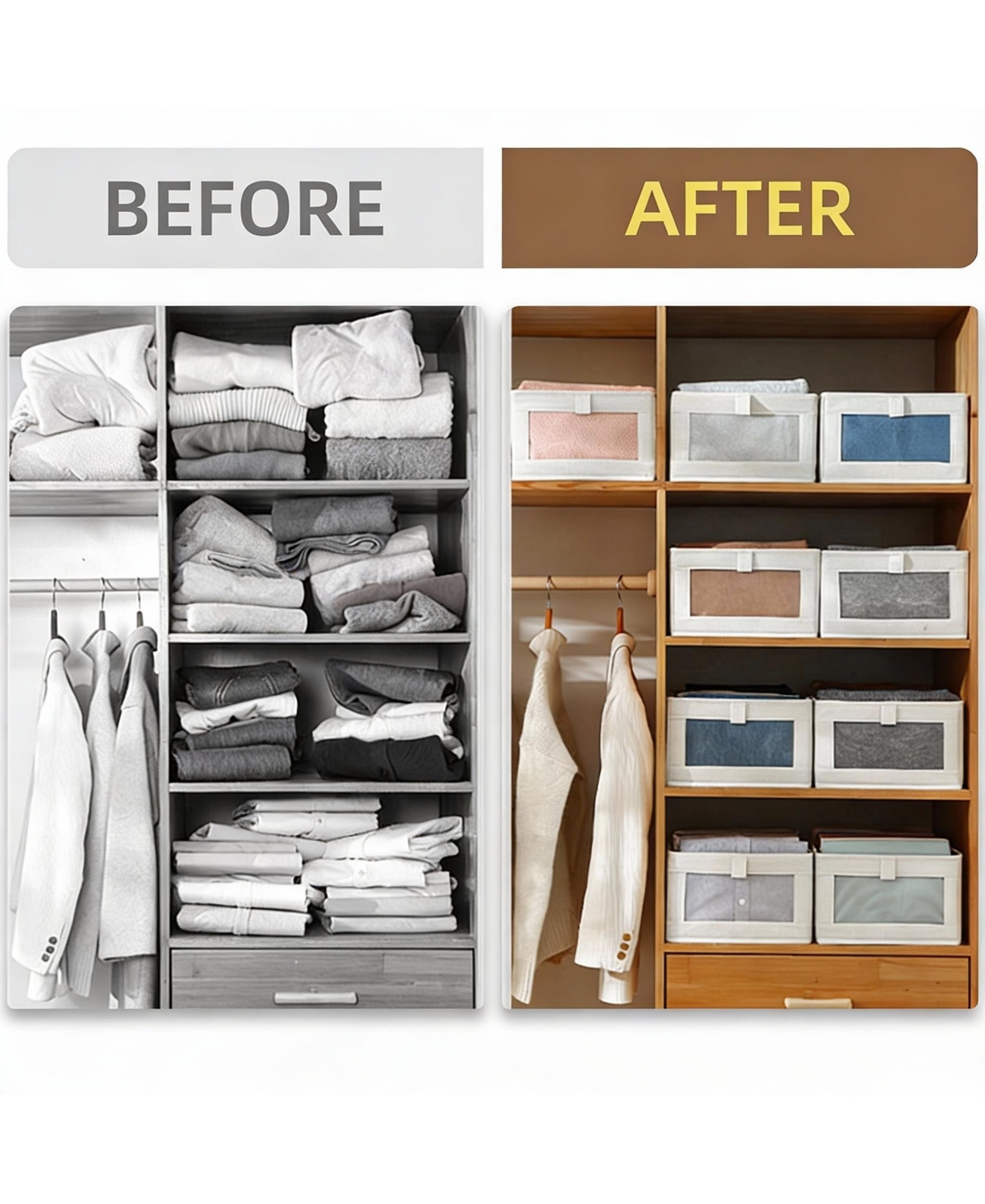 Yigii 4 Pack Foldable Linen Storage Bins with Clear Window for Multi-Purpose Use