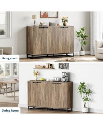 55" Buffet Sideboard Storage Cabinet, Modern Entryway Console with Adjustable Shelves, Brown