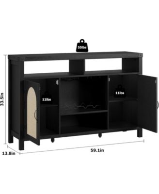 52.1" Rattan Buffet Cabinet with Storage, Boho Farmhouse Sideboard with Drawer and Doors, Black