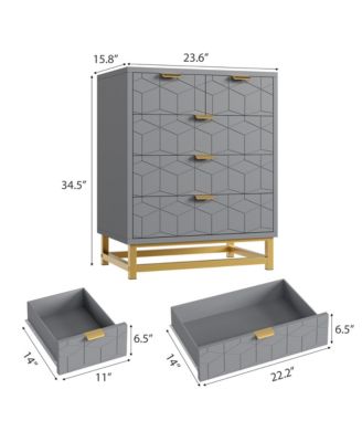 5 Drawer Dresser for Bedroom, Modern Storage Chest with Metal Base, Organizer Cabinet for Living Room, Hallway, Closet, Grey