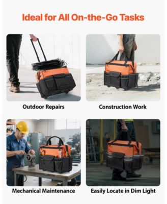 Rolling Tool Bag on Wheels, 110 lb Capacity, 27 Pockets Heavy-Duty Tool Organizer, Telescoping Handle, Stable Base