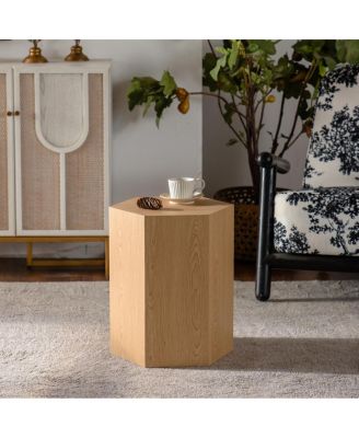 Streamdale Hexagon Wood Grain Coffee Table - Modern End Table for Small Spaces (15.75"x13.58"x18.9