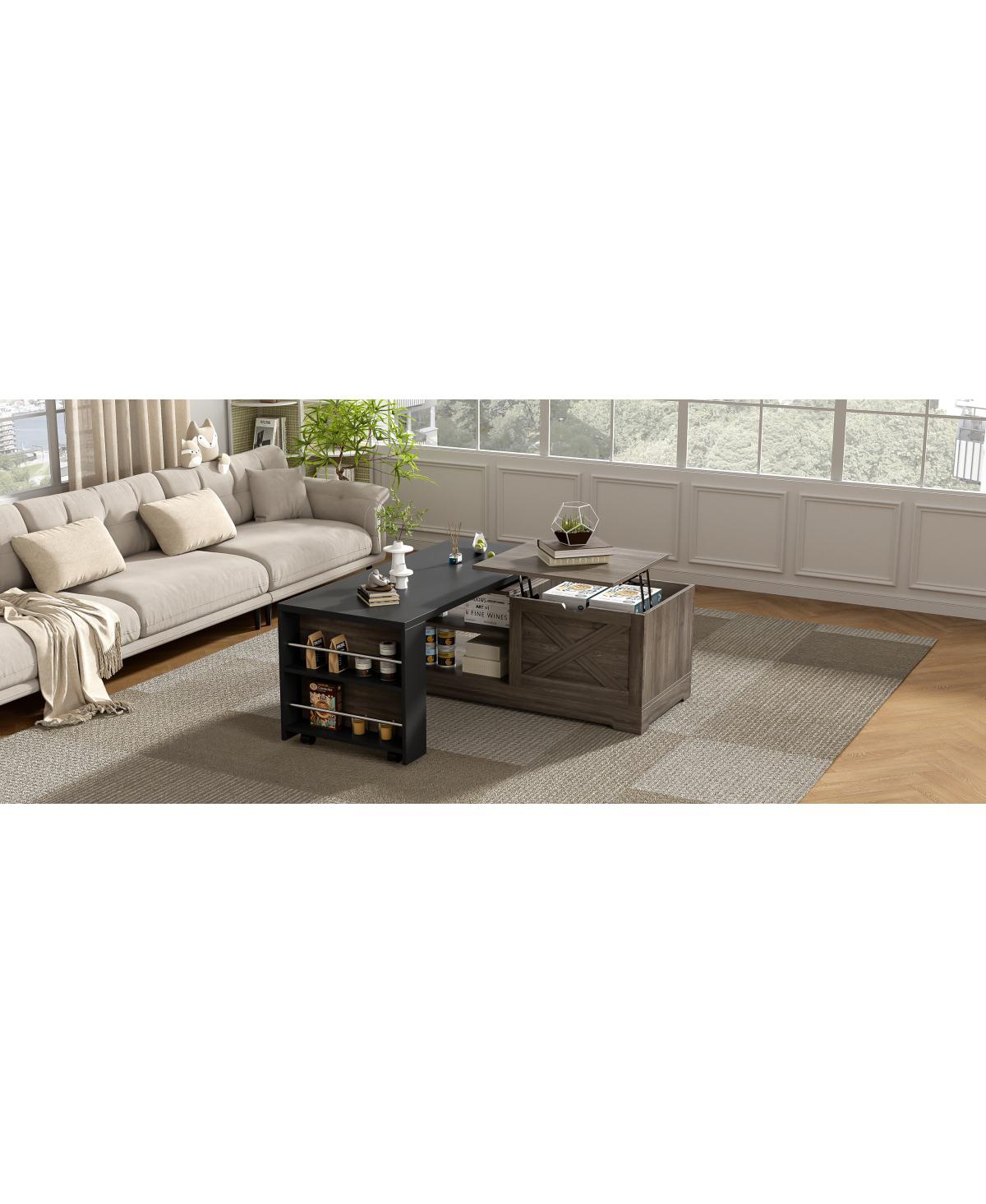 Streamdale Furniture Farmhouse Lift Top Coffee Table with Barn Doors & Hidden Storage
