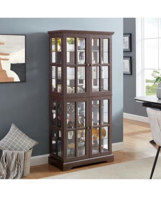 Curio Display Cabinet with Glass Doors and Adjustable Shelves