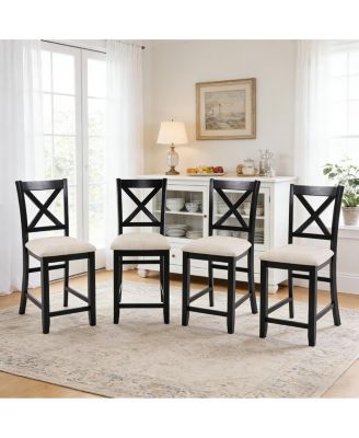 Streamdale Wooden Counter Height Dining Chairs Set of 4 with Padded Seat, Black & Beige
