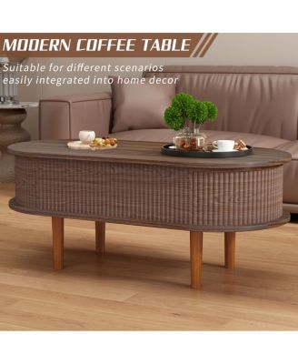 Fluted Lift Top Coffee Table with Hidden Compartment