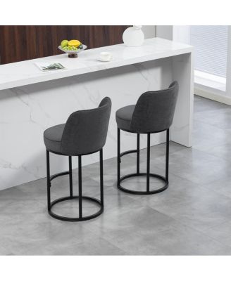 Streamdale Counter Height Bar Stools Set of 2, Modern Barrel Stools with Backrest, Linen Fabric