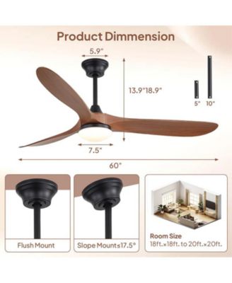 60-inch Modern Black 3-blade Ceiling Fan Light With Remote Control Supports Mobile Phone Connection And Voice Function